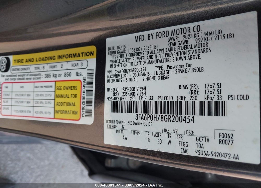 2016 FORD FUSION SE VIN: 3FA6P0H78GR200454