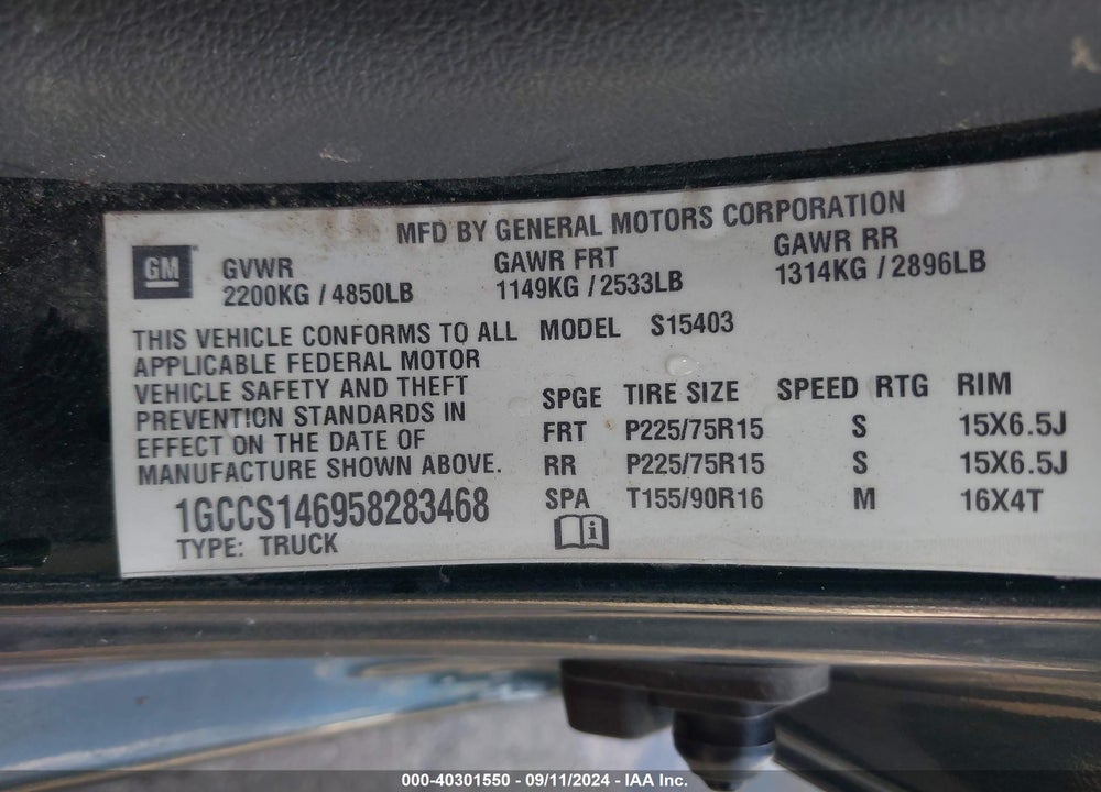 2005 CHEVROLET COLORADO LS VIN: 1GCCS146958283468