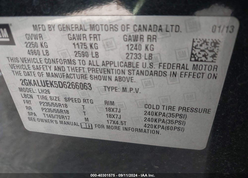 2013 GMC TERRAIN SLT-1 VIN: 2GKALUEK5D6266063