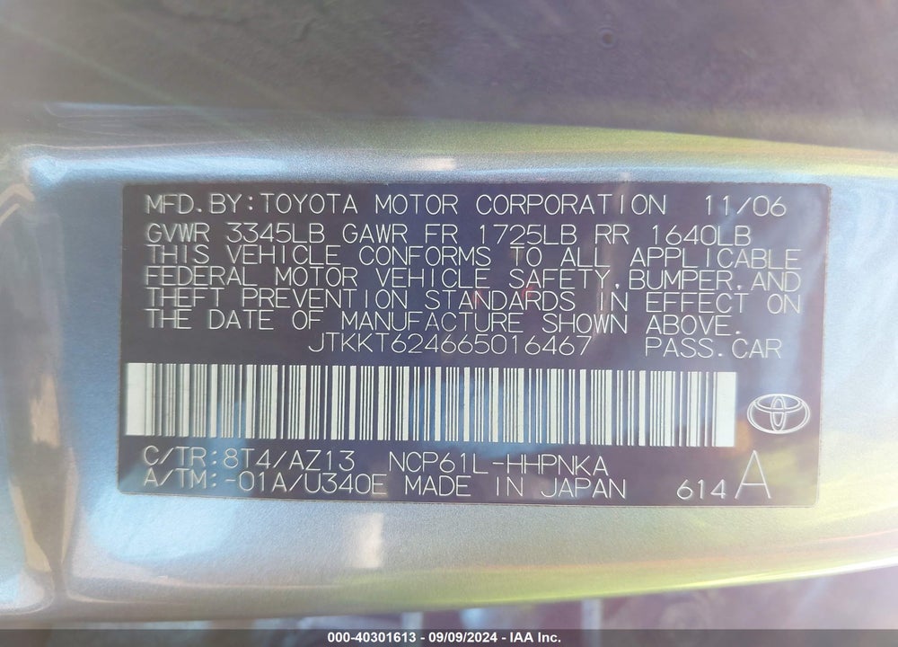 2006 SCION XA VIN: JTKKT624665016467