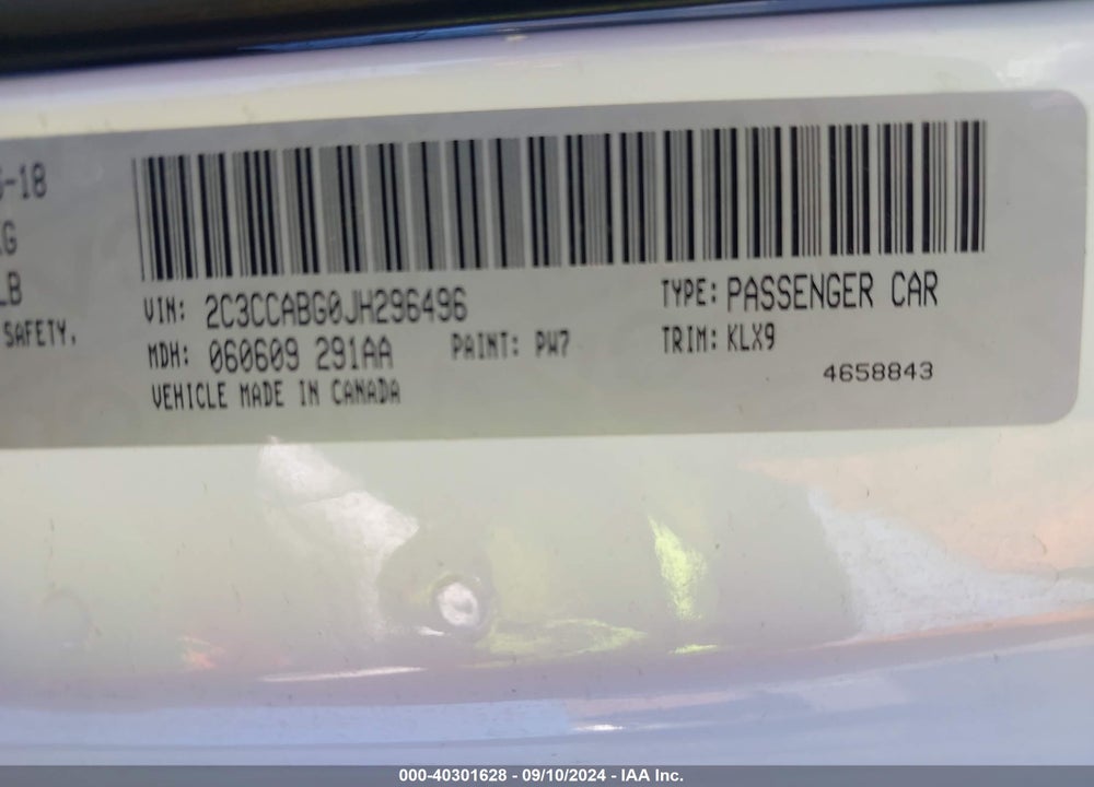 2018 CHRYSLER 300 VIN: 2C3CCABG0JH296496
