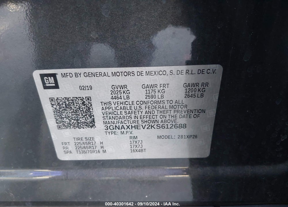 2019 CHEVROLET EQUINOX LS VIN: 3GNAXHEV2KS612688