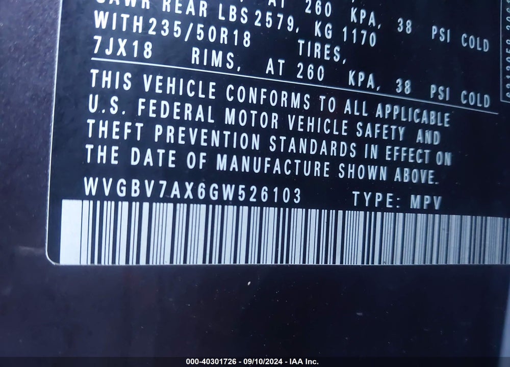 2016 VOLKSWAGEN TIGUAN SE VIN: WVGBV7AX6GW526103