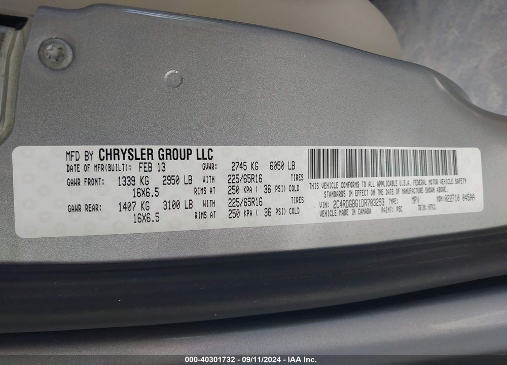 2013 DODGE GRAND CARAVAN AMERICAN VALUE PKG VIN: 2C4RDGBG1DR703293