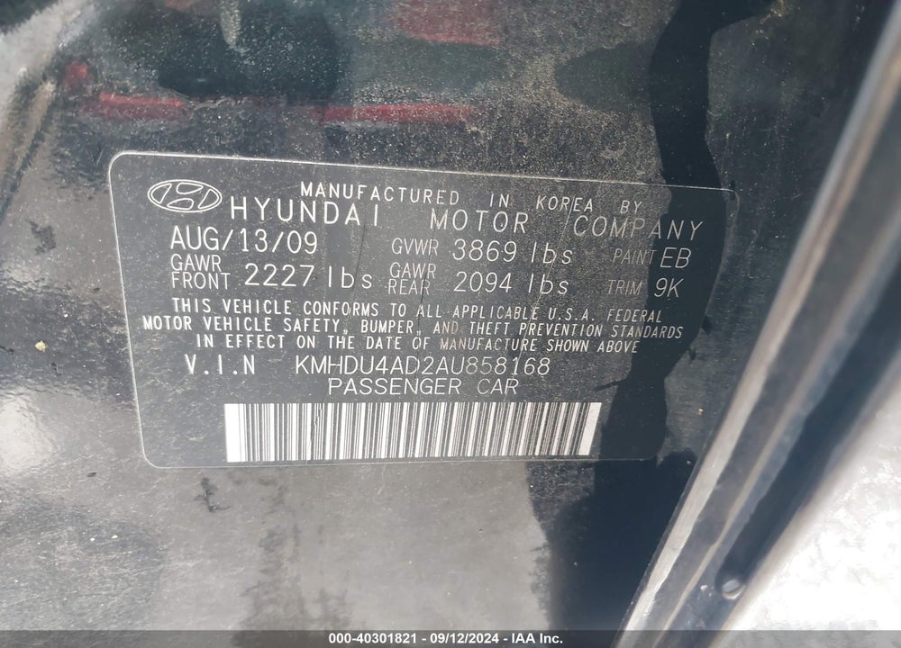 2010 HYUNDAI ELANTRA GLS VIN: KMHDU4AD2AU858168