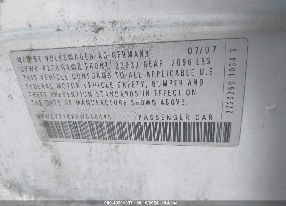 2008 VOLKSWAGEN GTI 4-DOOR VIN: WVWGV71KX8W040443