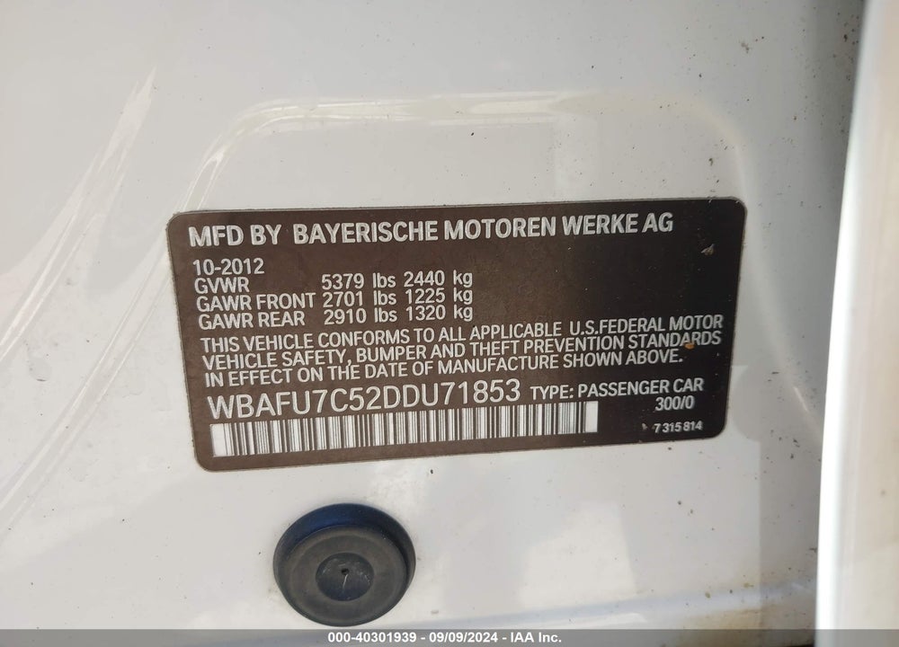 2013 BMW 535I XDRIVE VIN: WBAFU7C52DDU71853