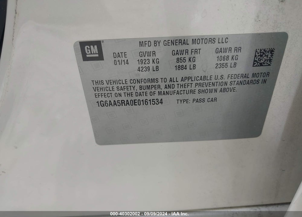 2014 CADILLAC ATS STANDARD VIN: 1G6AA5RA0E0161534