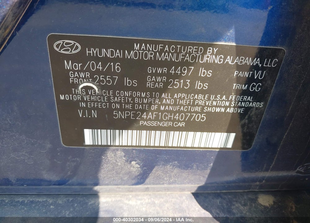 2016 HYUNDAI SONATA VIN: 5NPE24AF1GH407705