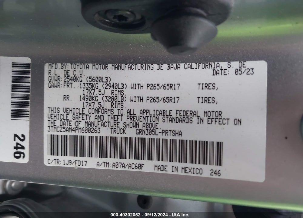 2023 TOYOTA TACOMA VIN: 3TMCZ5AN4PM600263