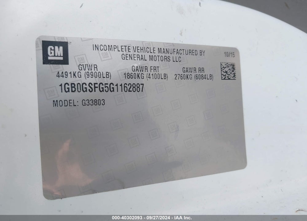2016 CHEVROLET EXPRESS CUTAWAY 3500 VIN: 1GB0GSFG5G1162887