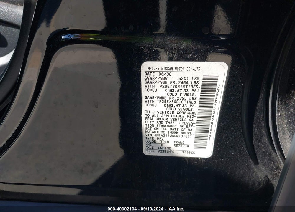 2009 INFINITI FX35 VIN: JNRAS18U49M101611
