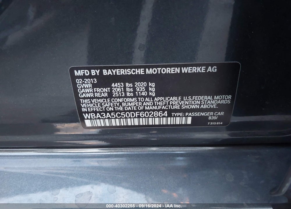 2013 BMW 328I VIN: WBA3A5C50DF602864