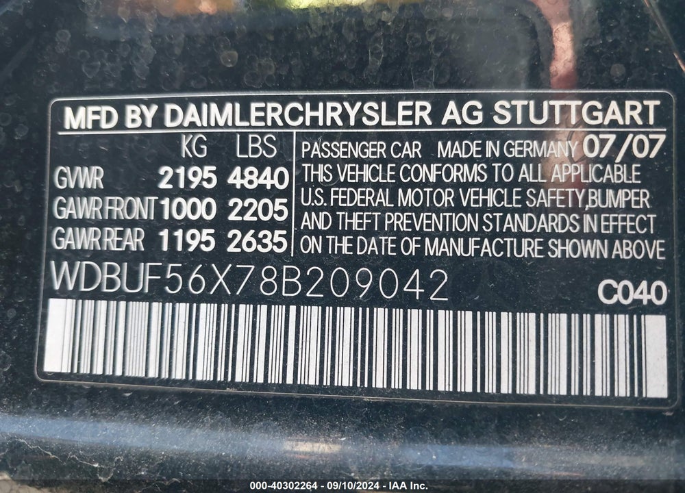 2008 MERCEDES-BENZ E 350 VIN: WDBUF56X78B209042