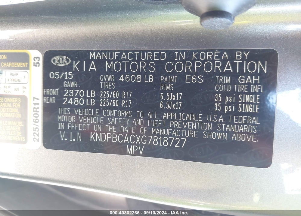 2016 KIA SPORTAGE LX VIN: KNDPBCACXG7818727