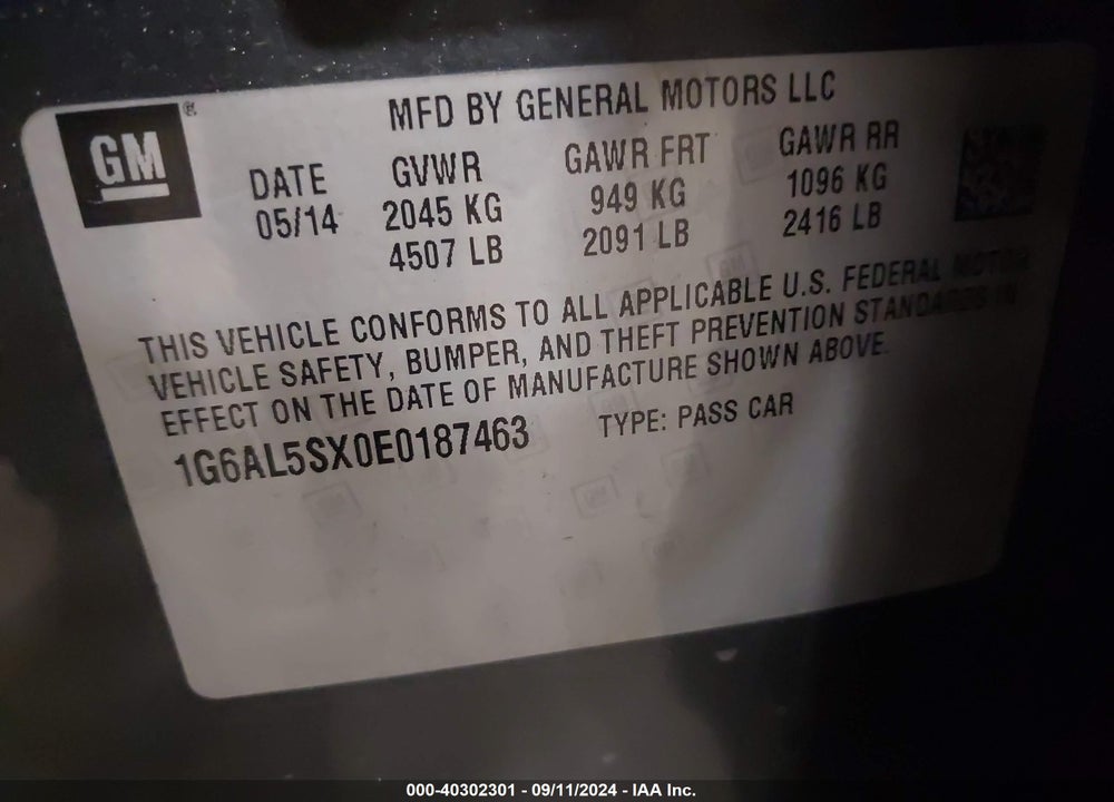 2014 CADILLAC ATS PREMIUM VIN: 1G6AL5SX0E0187463