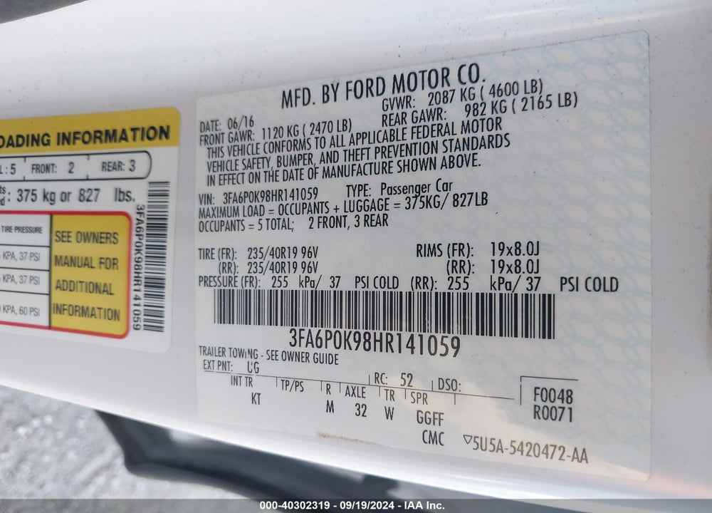 2017 FORD FUSION TITANIUM VIN: 3FA6P0K98HR141059