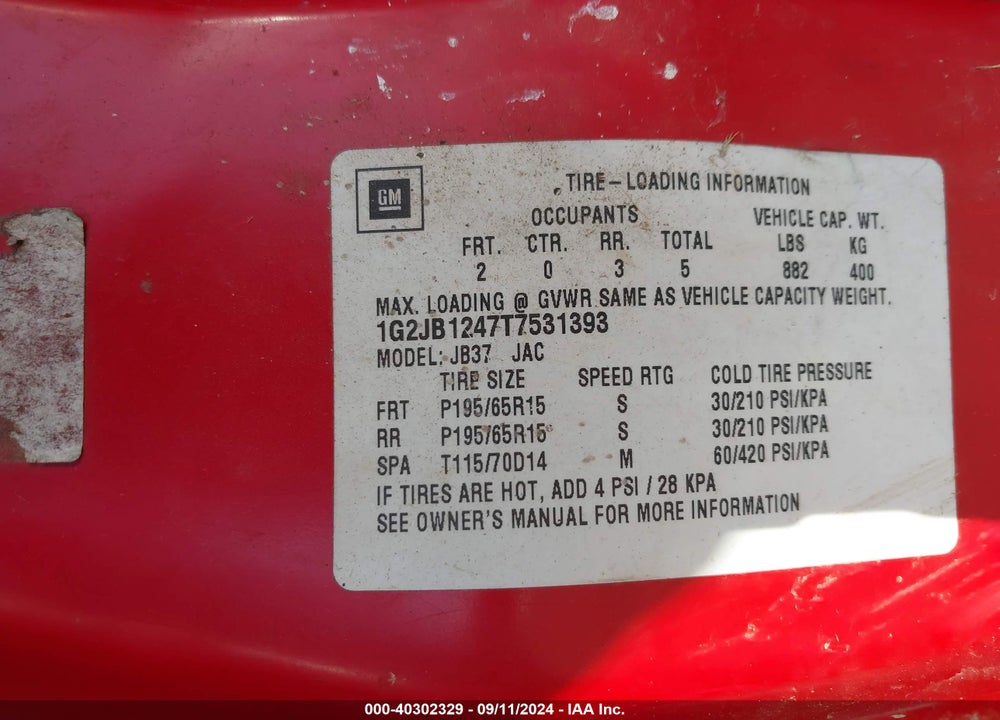 1996 PONTIAC SUNFIRE SE VIN: 1G2JB1247T7531393