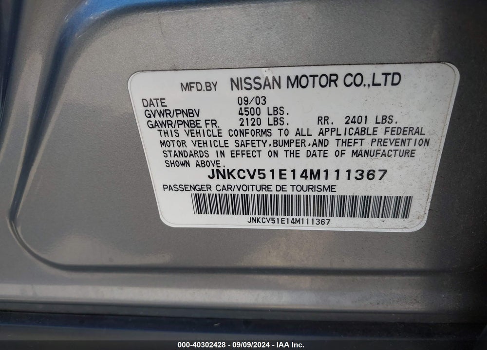 2004 INFINITI G35 VIN: JNKCV51E14M111367