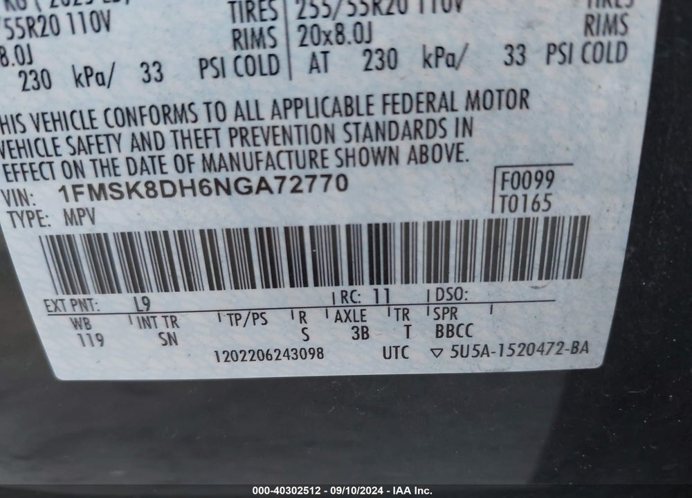 2022 FORD EXPLORER XLT VIN: 1FMSK8DH6NGA72770