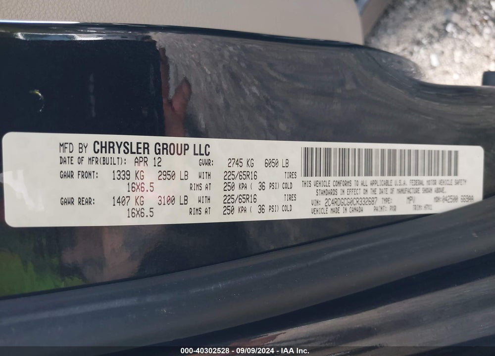 2012 DODGE GRAND CARAVAN SXT VIN: 2C4RDGCG0CR332687