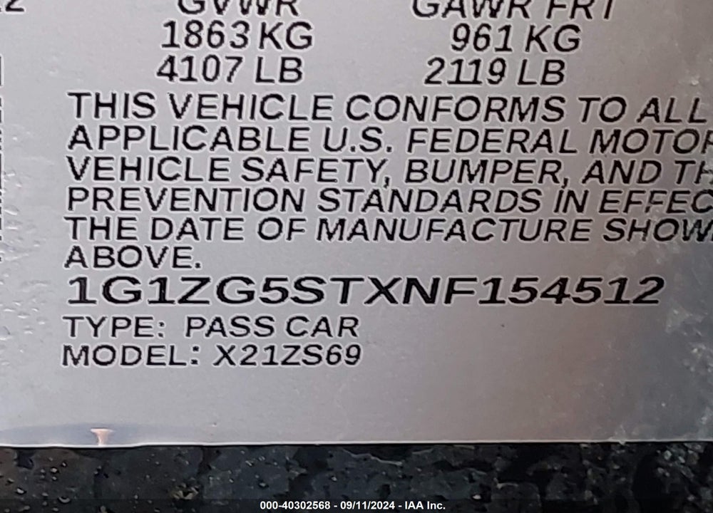 2022 CHEVROLET MALIBU FWD RS VIN: 1G1ZG5STXNF154512