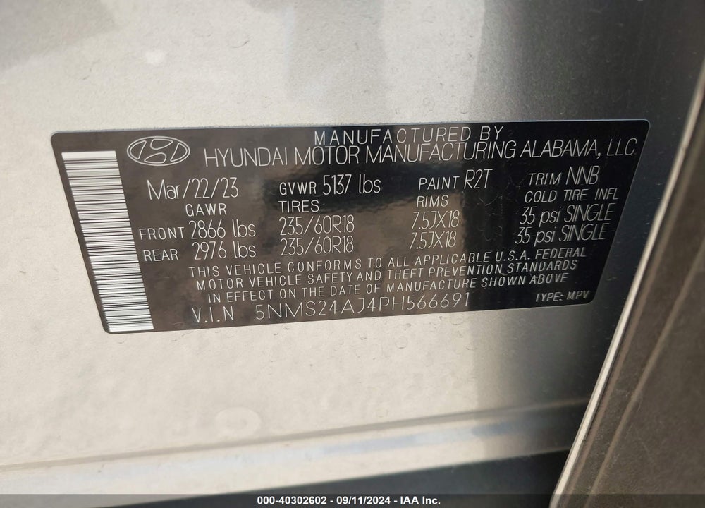2023 HYUNDAI SANTA FE SEL VIN: 5NMS24AJ4PH566691