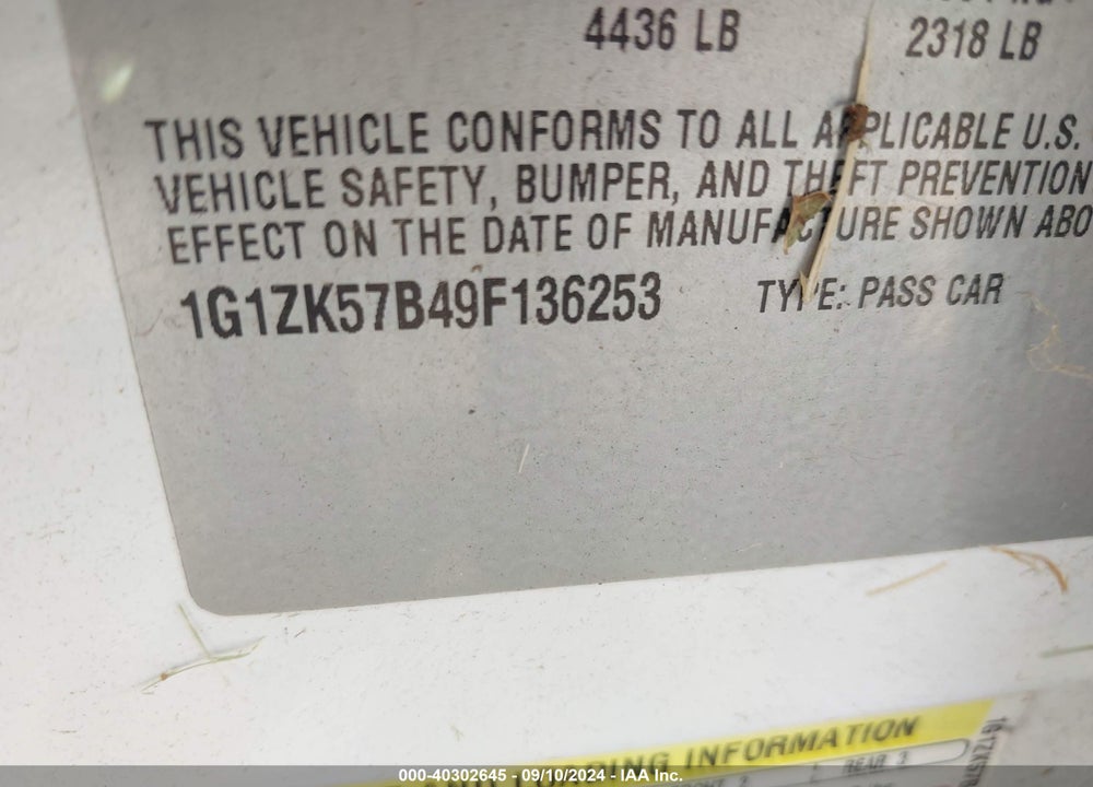 2009 CHEVROLET MALIBU VIN: 1G1ZK57B49F136253