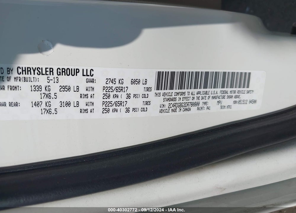 2013 DODGE GRAND CARAVAN SE VIN: 2C4RDGBG3DR780800
