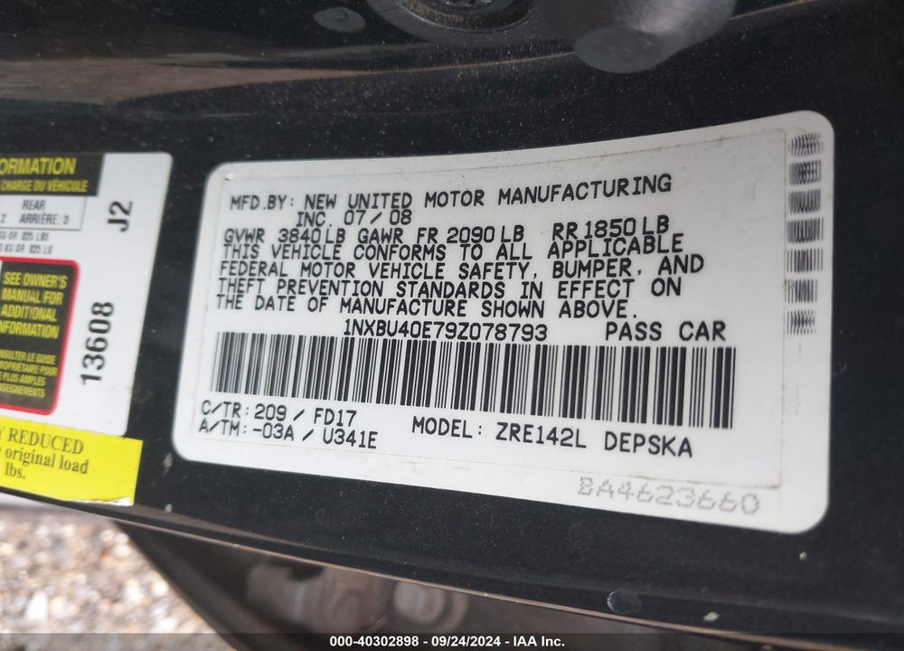 2009 TOYOTA COROLLA S VIN: 1NXBU40E79Z078793