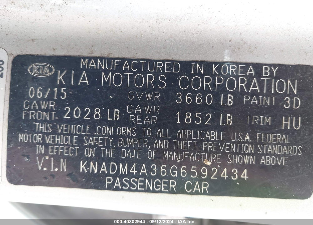 2016 KIA RIO VIN: KNADM4A36G6592434