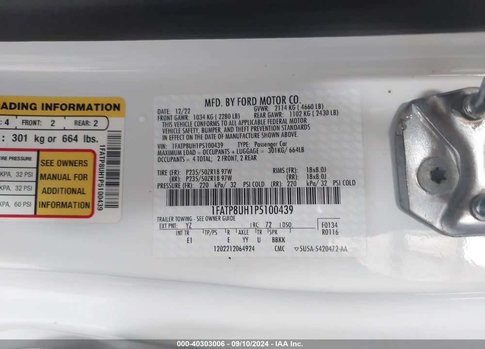 2023 FORD MUSTANG ECOBOOST PREMIUM VIN: 1FATP8UH1P5100439