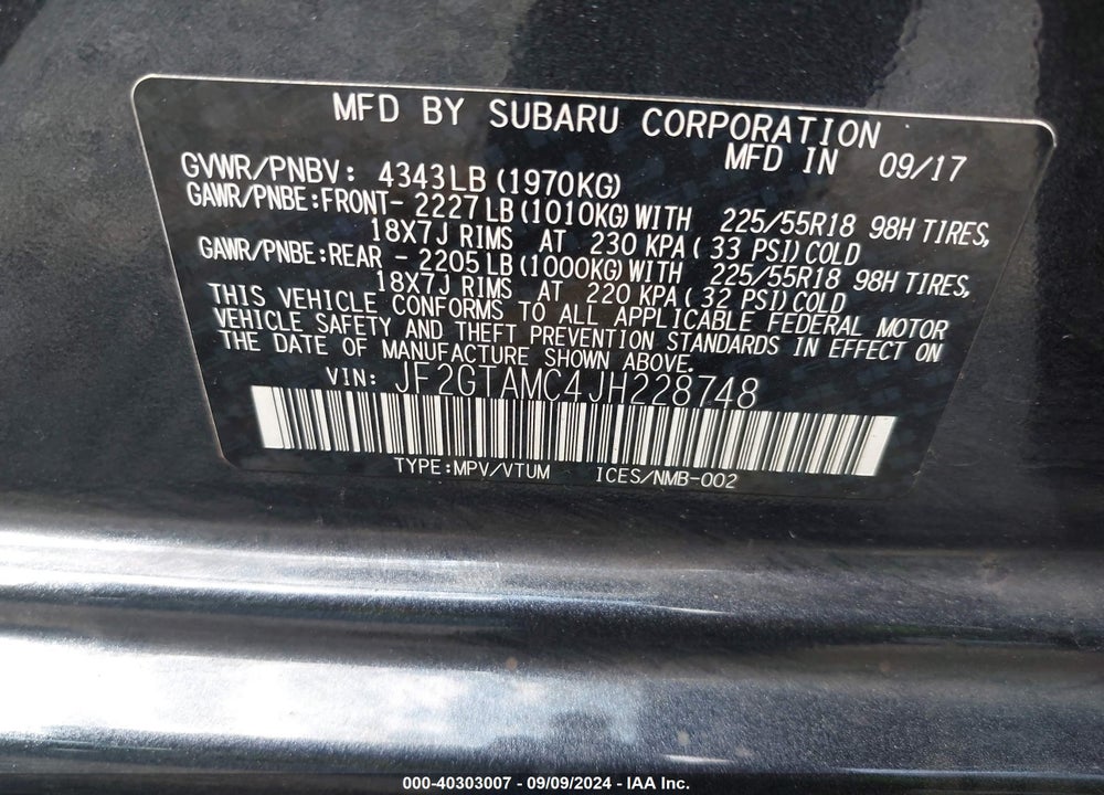 2018 SUBARU CROSSTREK LIMITED VIN: JF2GTAMC4JH228748