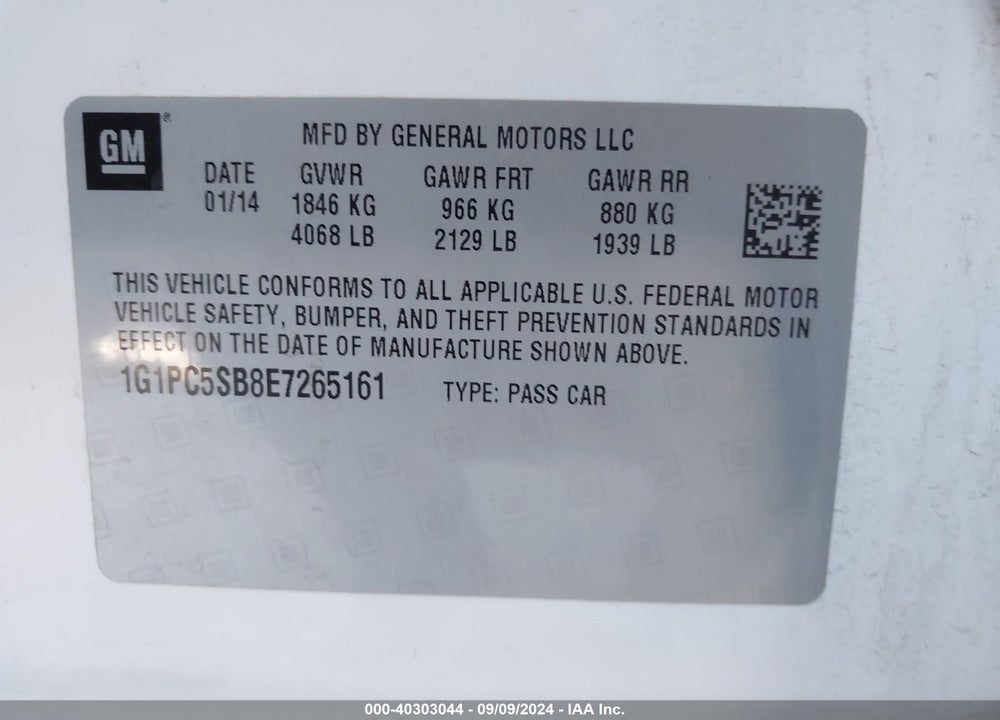 2014 CHEVROLET CRUZE 1LT AUTO VIN: 1G1PC5SB8E7265161