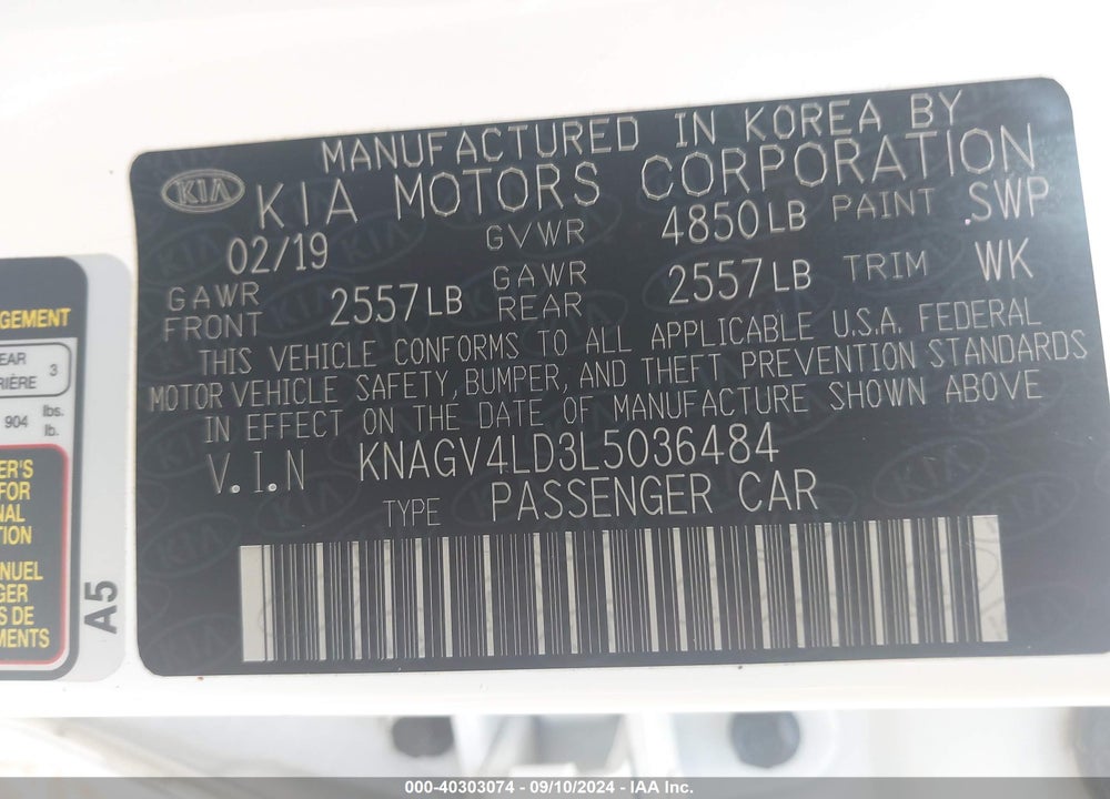 2020 KIA OPTIMA PLUG IN HYBRID EX VIN: KNAGV4LD3L5036484
