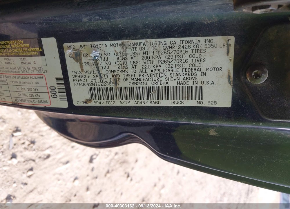 2006 TOYOTA TACOMA BASE V6 VIN: 5TEUU42N76Z238801
