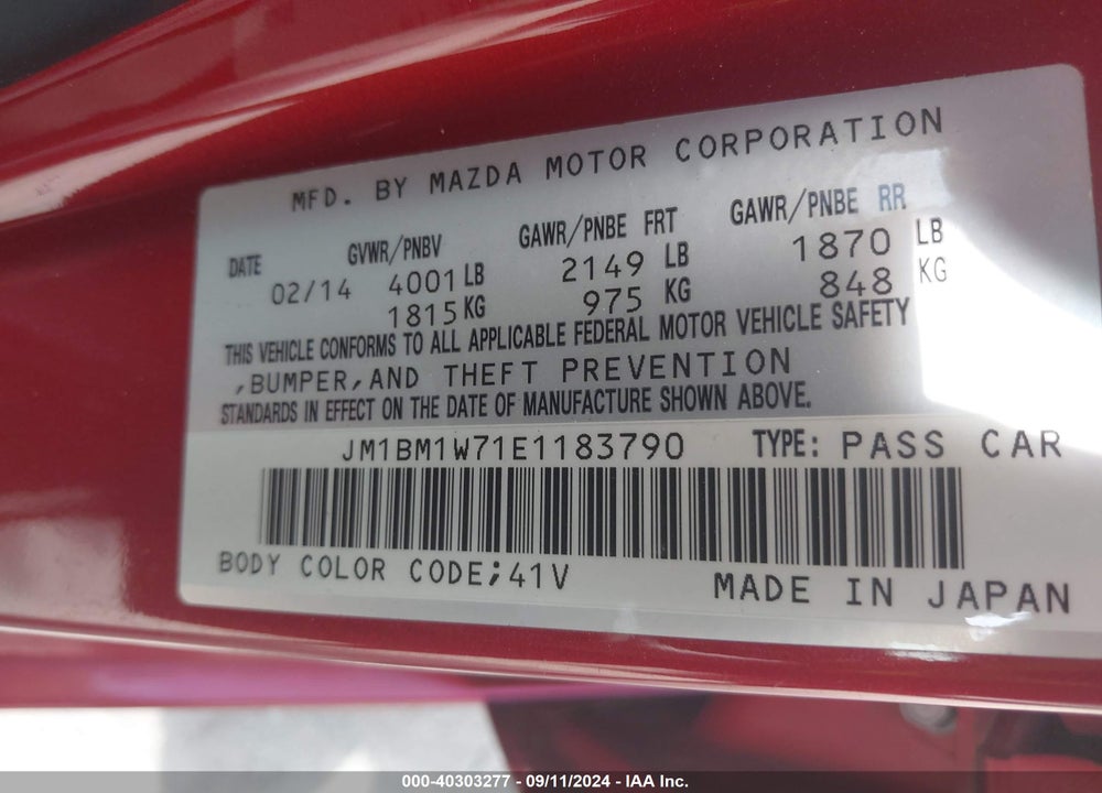 2014 MAZDA 3 I GRAND TOURING VIN: JM1BM1W71E1183790
