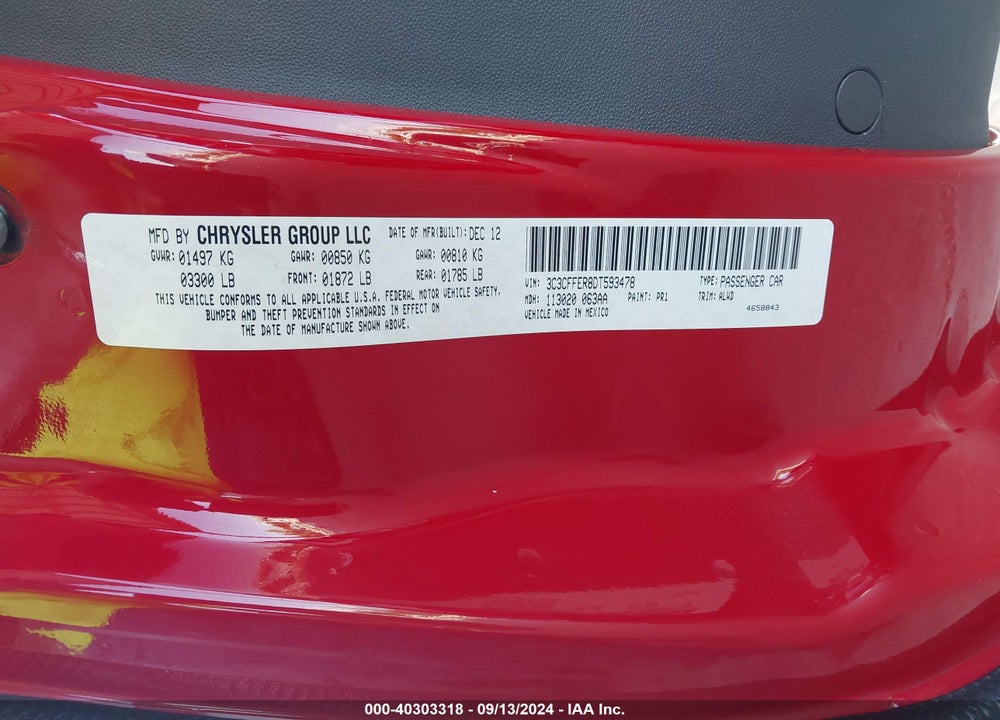 2013 FIAT 500C LOUNGE VIN: 3C3CFFER8DT593478