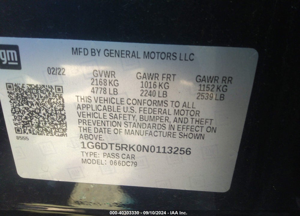 2022 CADILLAC CT5 PREMIUM LUXURY VIN: 1G6DT5RK0N0113256