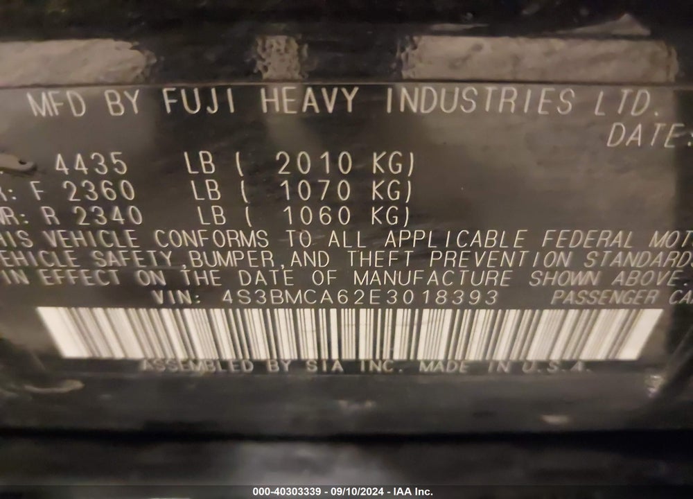 2014 SUBARU LEGACY 2.5I VIN: 4S3BMCA62E3018393