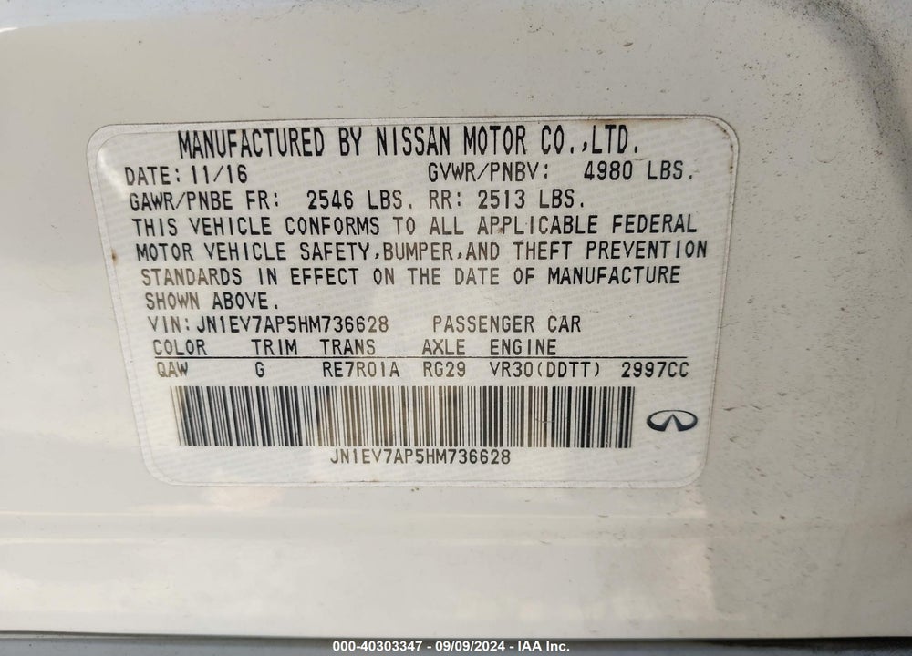 2017 INFINITI Q50 VIN: JN1EV7AP5HM736628