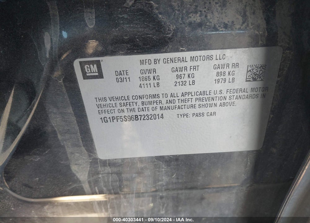 2011 CHEVROLET CRUZE 1LT VIN: 1G1PF5S96B7232014