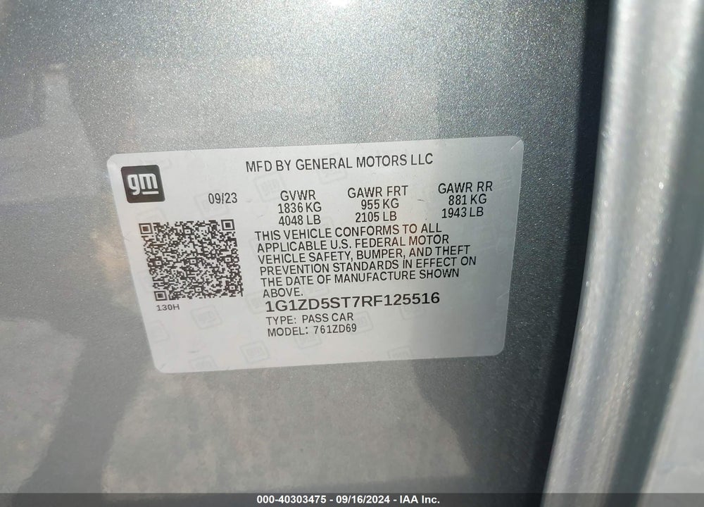 2024 CHEVROLET MALIBU FWD 1LT VIN: 1G1ZD5ST7RF125516