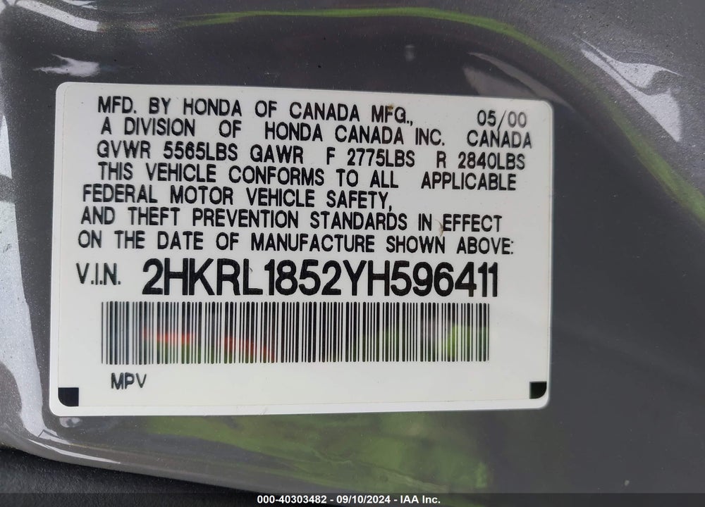 2000 HONDA ODYSSEY LX VIN: 2HKRL1852YH596411