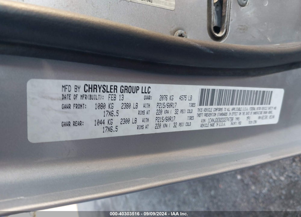 2013 JEEP COMPASS LATITUDE VIN: 1C4NJDEB2DD274738