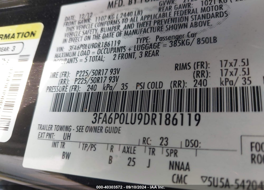 2013 FORD FUSION HYBRID SE VIN: 3FA6P0LU9DR186119