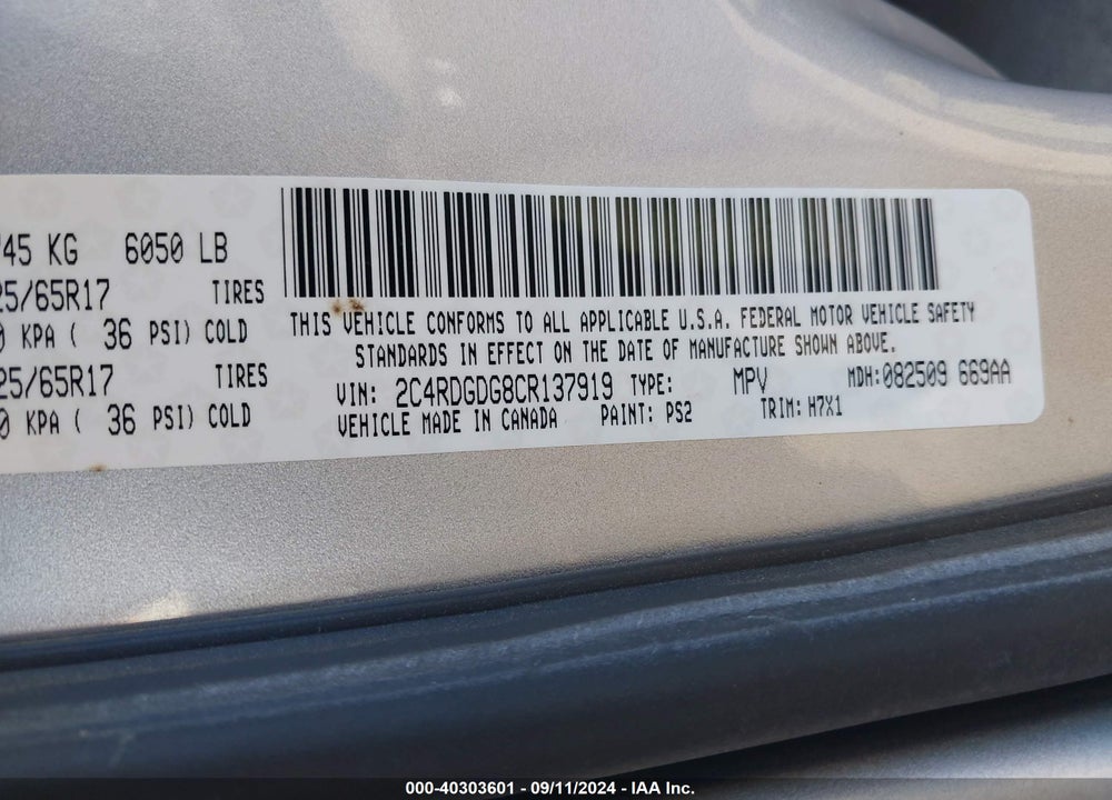 2012 DODGE GRAND CARAVAN CREW VIN: 2C4RDGDG8CR137919