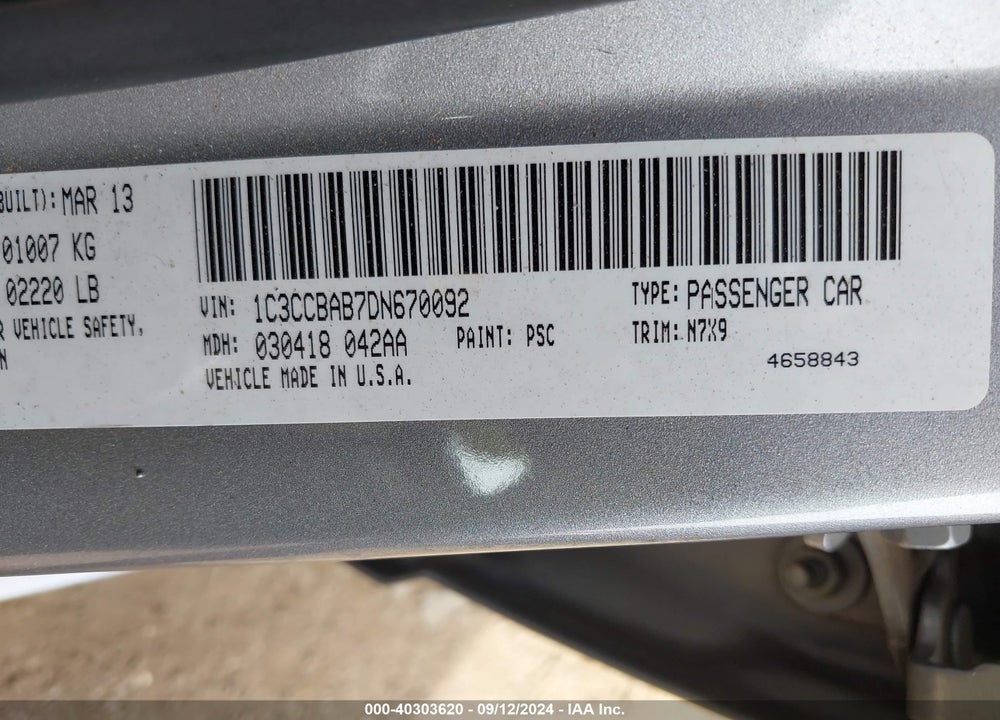 2013 CHRYSLER 200 LX VIN: 1C3CCBAB7DN670092