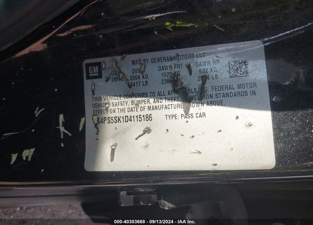 2013 BUICK VERANO LEATHER GROUP VIN: 1G4PS5SK1D4115186