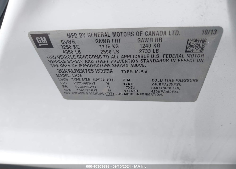 2014 GMC TERRAIN SLE-2 VIN: 2GKALREK7E6163659